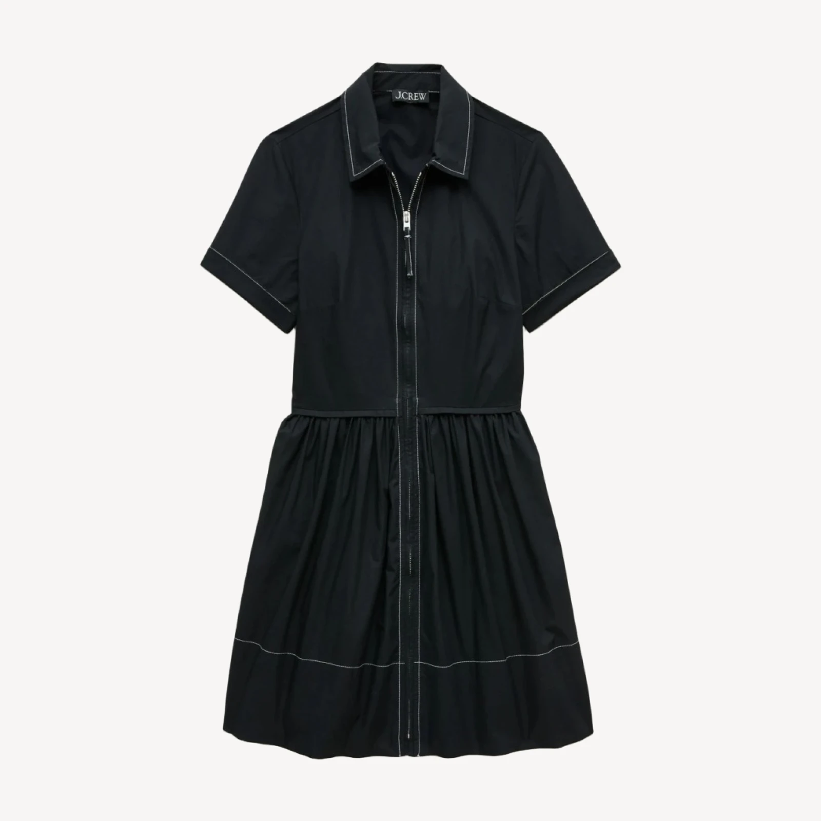 Mini zip-up shirt-dress in cotton poplin