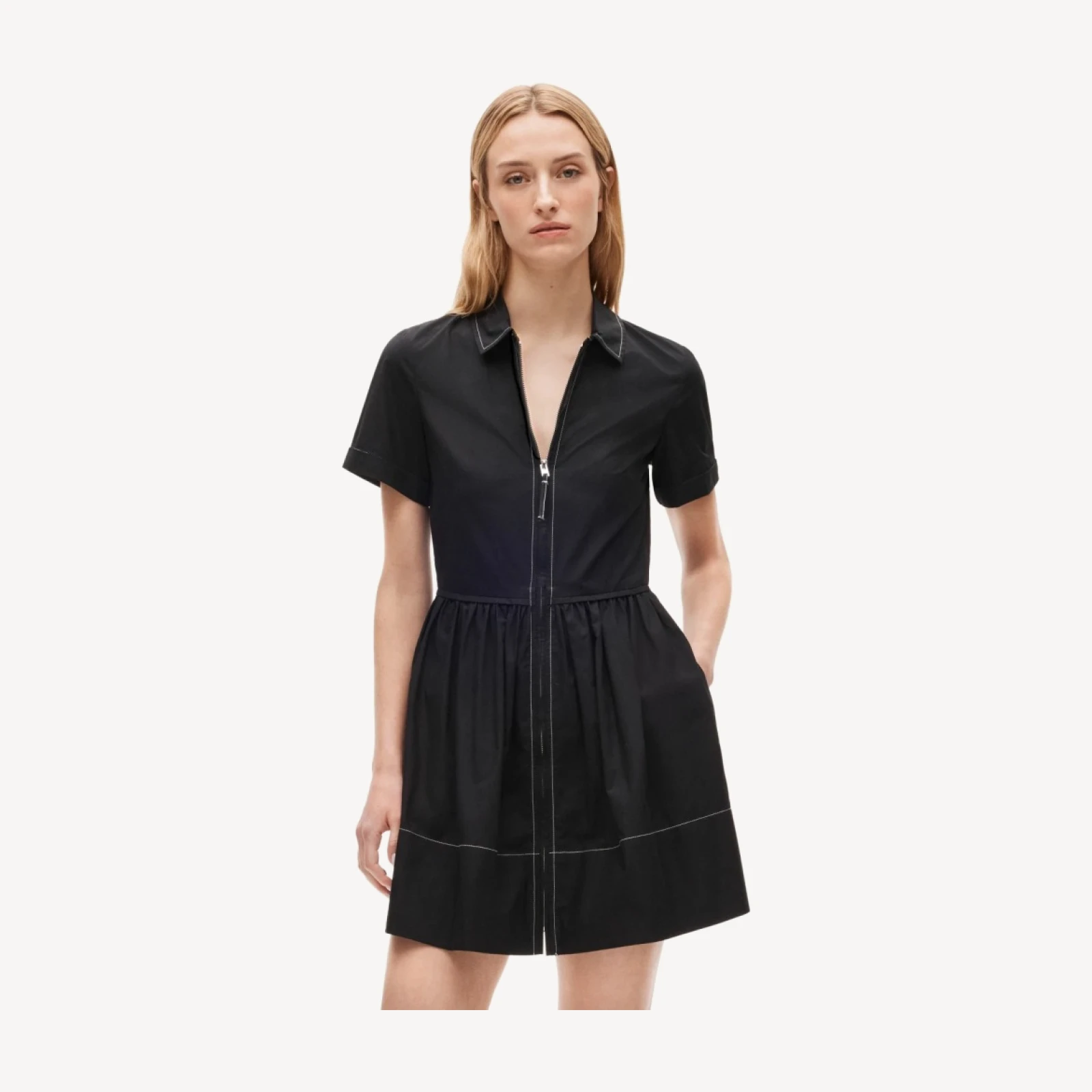 Mini zip-up shirt-dress in cotton poplin