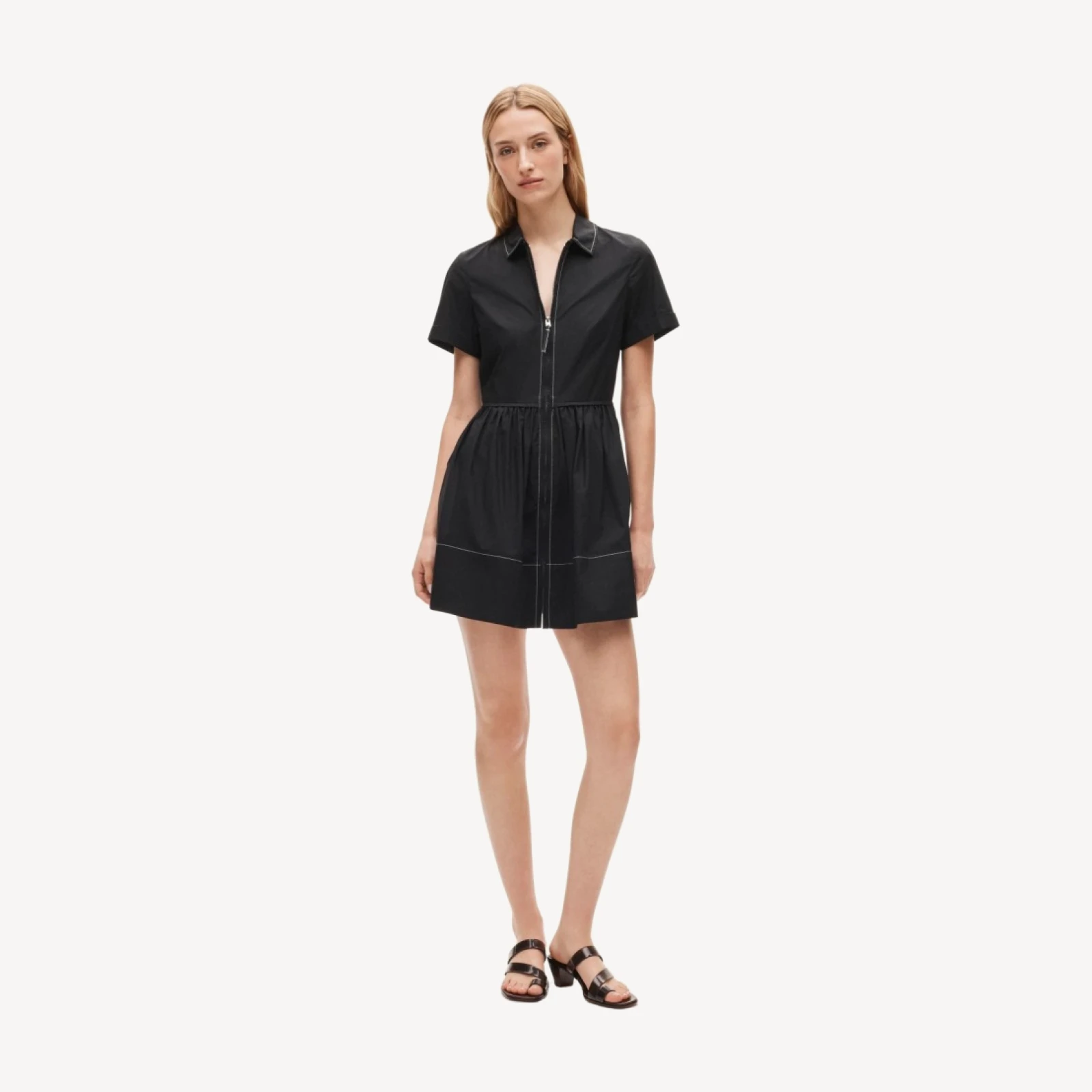 Mini zip-up shirt-dress in cotton poplin