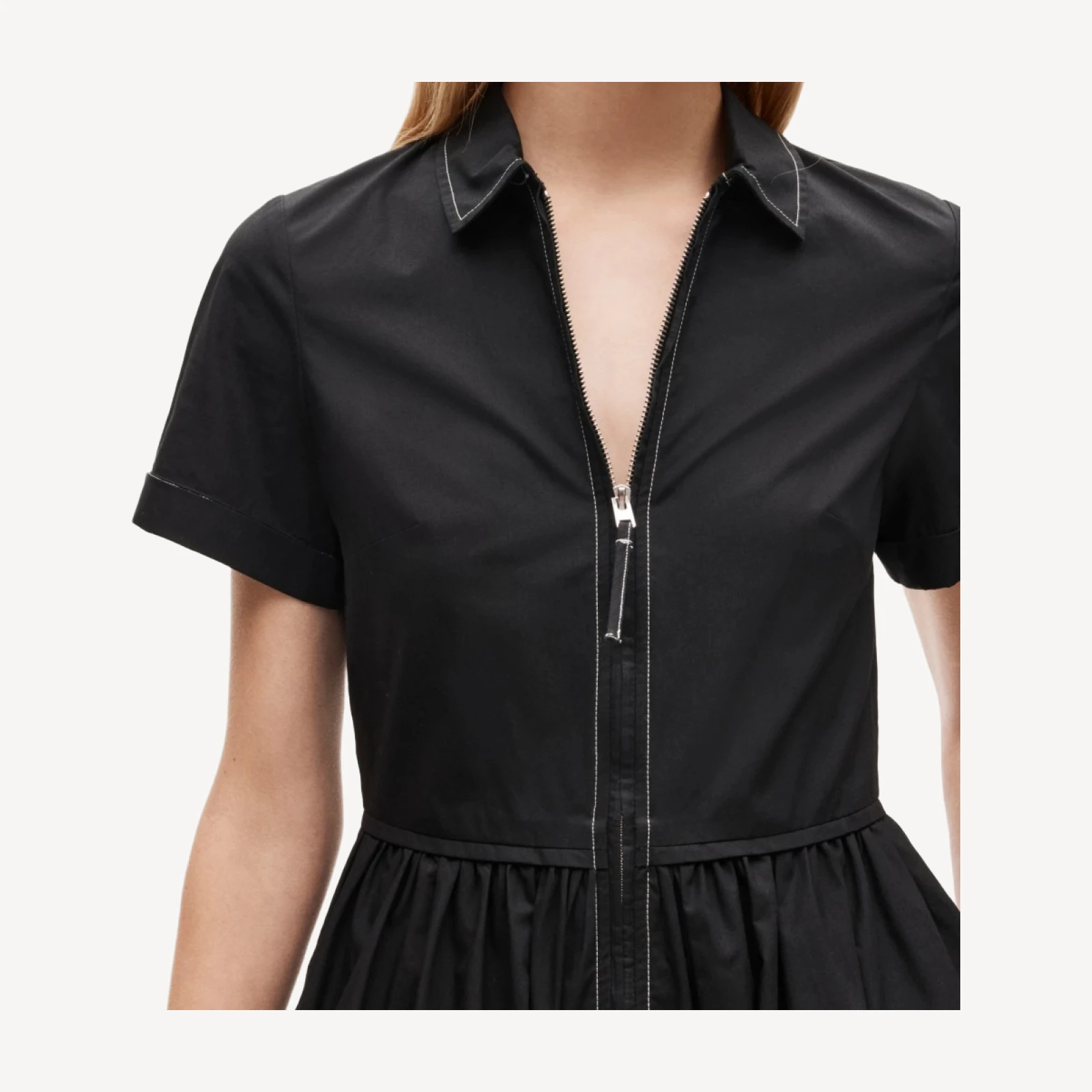 Mini zip-up shirt-dress in cotton poplin