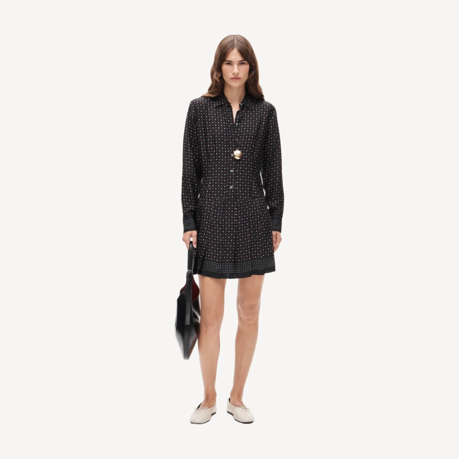 Ophelia long-sleeve dress in daisy-print viscose twill