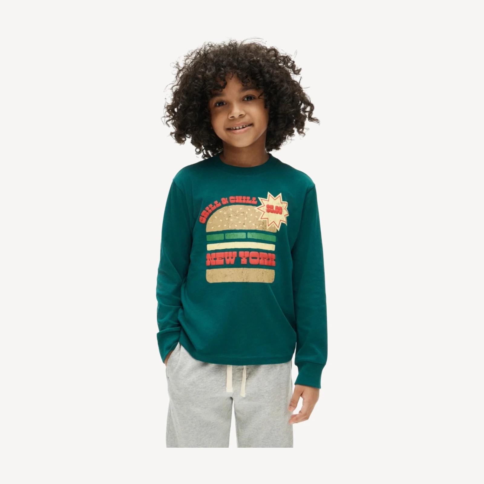 Kids' long-sleeve "grill & chill" graphic T-shirt