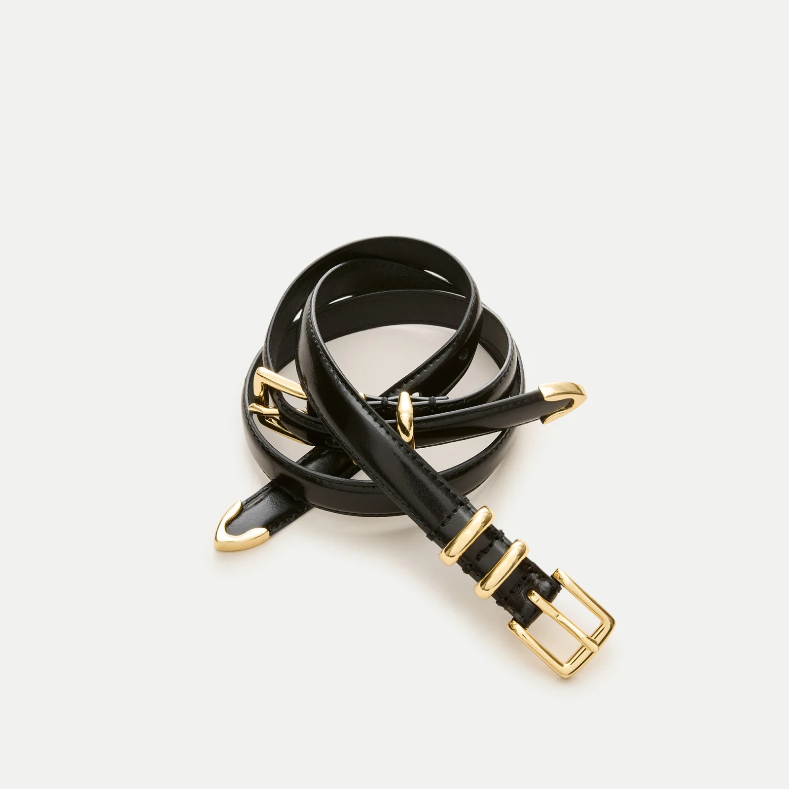 Double-buckle belt in Italian leather