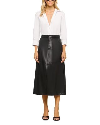 L'Agence Robyn Faux Leather A Line Midi Skirt