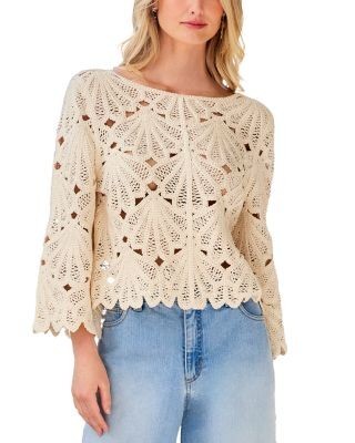 Karen Kane Flared Sleeve Crochet Top