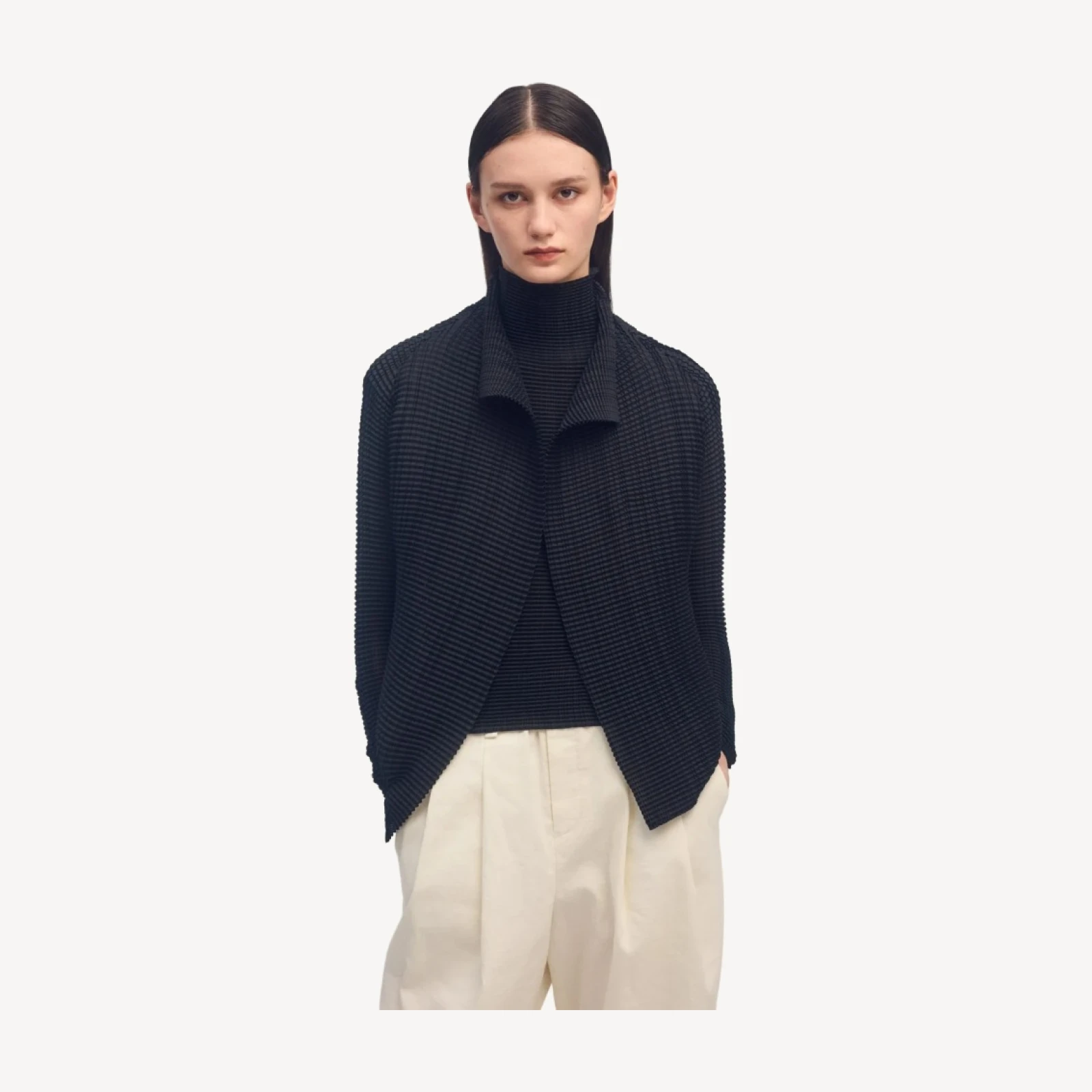 WOOLY PLEATS BK/WT-56