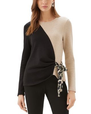 Karen Kane Colorblock Long Sleeve Satin Bow Top