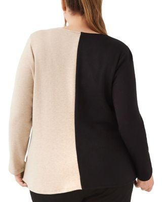 Karen Kane Plus Size Colorblock Long Sleeve Satin Bow Top