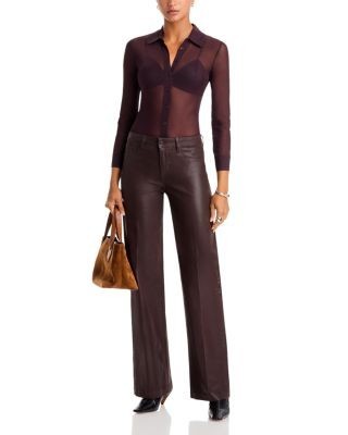 L'Agence Scottie High Rise Wide Leg Coated Jeans in Dark Java