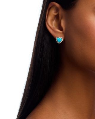 Bloomingdale's Fine Collection Turquoise & Diamond Heart Stud Earrings in 14K Yellow Gold