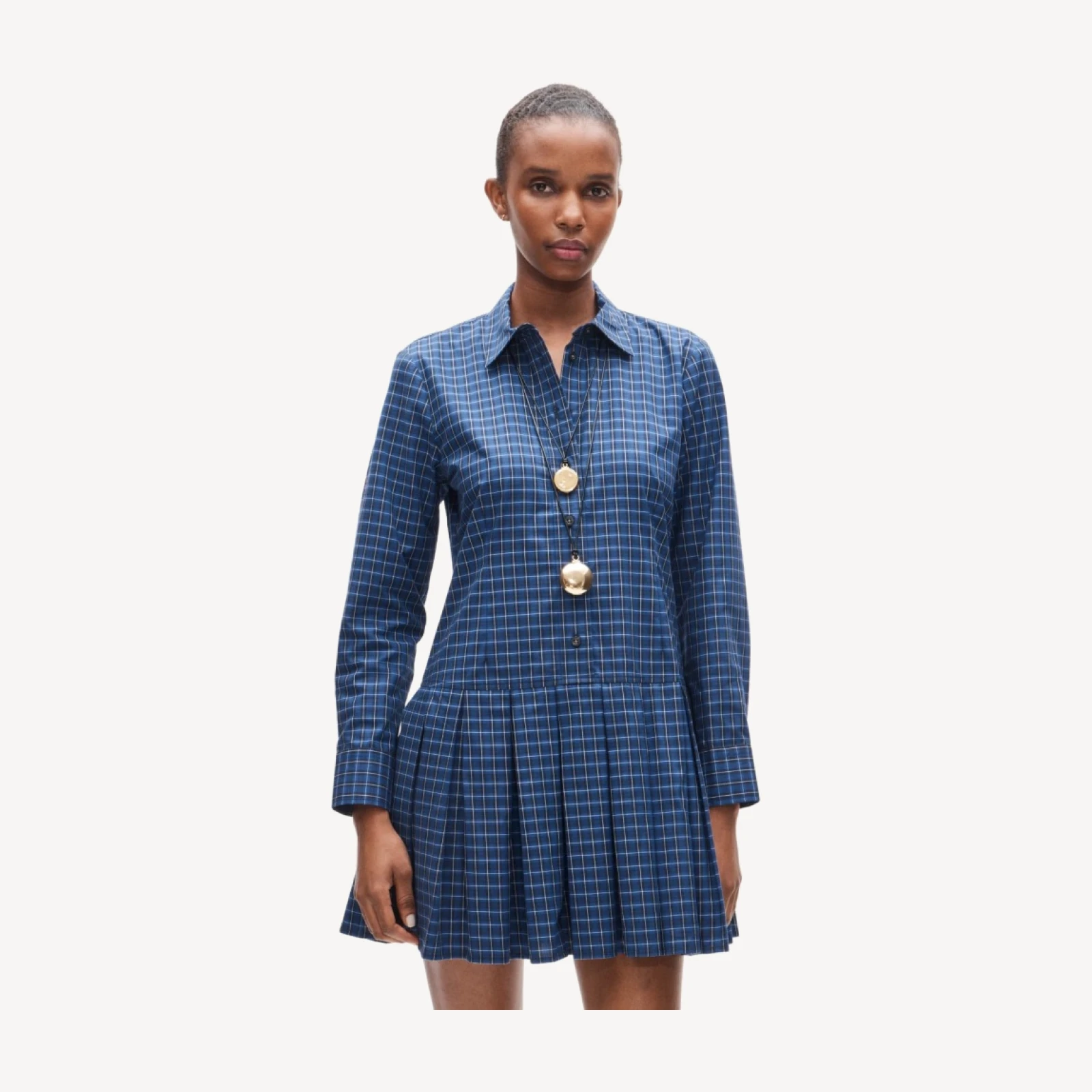 Ophelia long-sleeve dress in plaid poplin