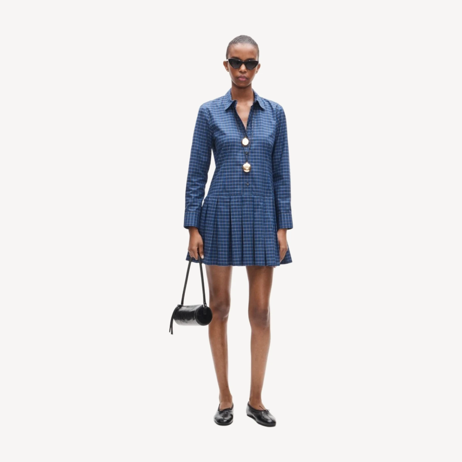 Ophelia long-sleeve dress in plaid poplin