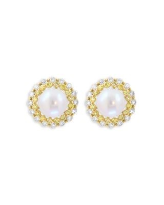 Bloomingdale's Fine Collection Pearl Spring Freshwater Pearl, Yellow Diamond & White Diamond Halo Stud Earrings in 14K Yellow Gold