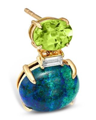 Bloomingdale's Fine Collection Blue Topaz, Peridot & Azurite East West Oval Drop Earrings in 14K Yellow Gold