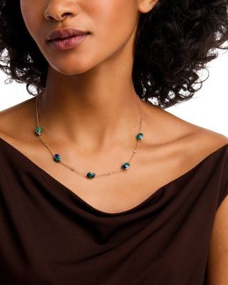 Bloomingdale's Fine Collection Azurite & Diamond Bezel Collar Necklace in 14K Yellow Gold, 16-18