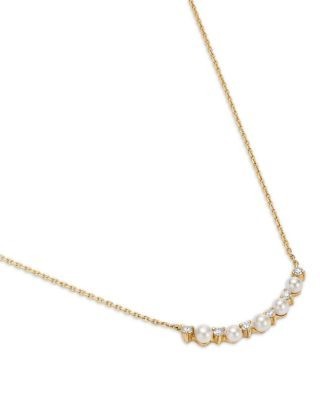 Bloomingdale's Fine Collection Spring Pearl Freshwater Pearl & Diamond Curved Bar Necklace in 14K Yellow Gold, 16-18
