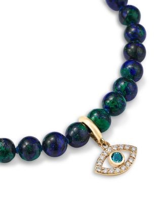 Bloomingdale's Fine Collection Azurate, Blue Topaz & Diamond Evil Eye Beaded Bracelet in 14K Yellow Gold