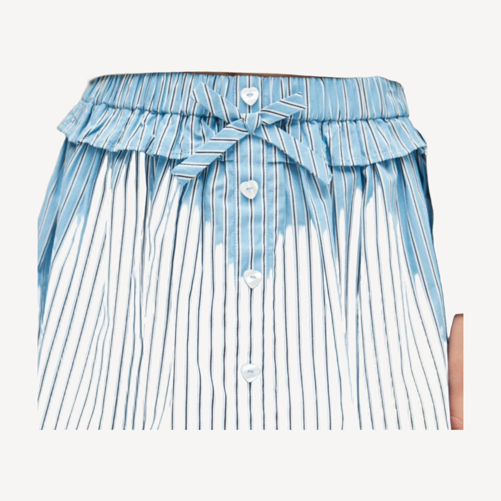 Girls' heart-button skirt in striped cotton poplin