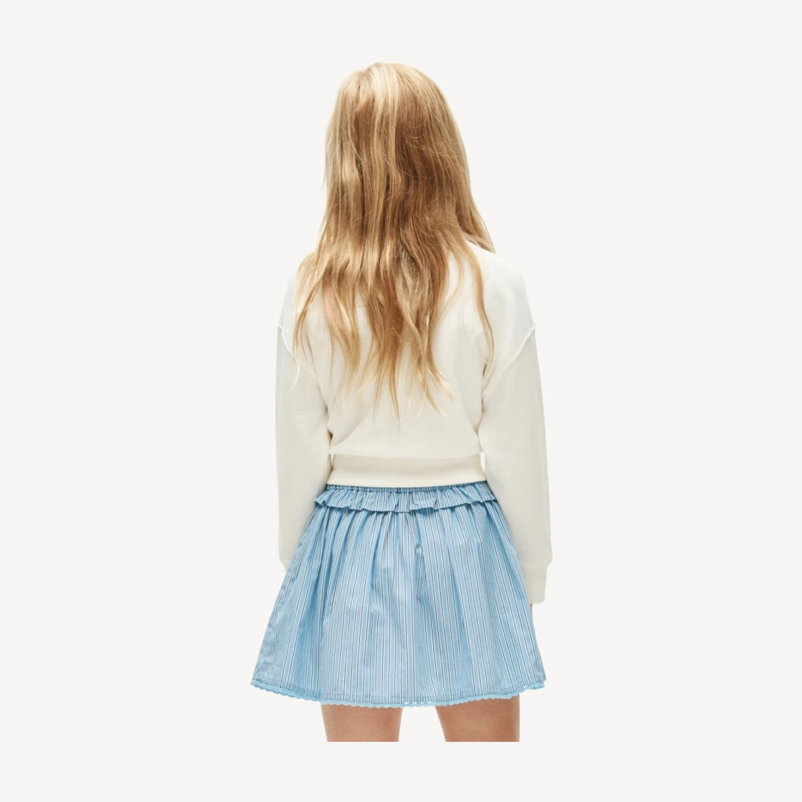 Girls' heart-button skirt in striped cotton poplin
