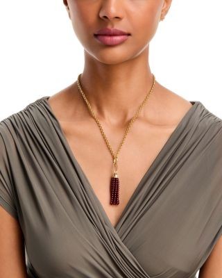Bloomingdale's Fine Collection Beaded Garnet & Diamond Accent Pendant Necklace in 14K Yellow Gold