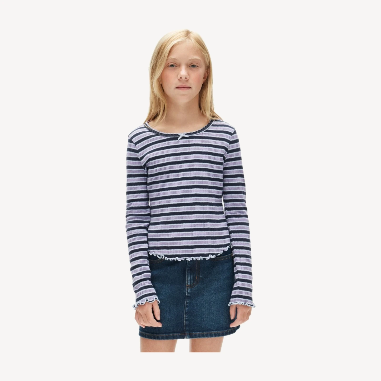 Girls' long-sleeve pointelle-knit T-shirt