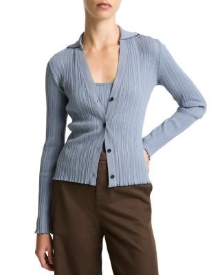 Vince Rib Knit Polo Cardigan Sweater