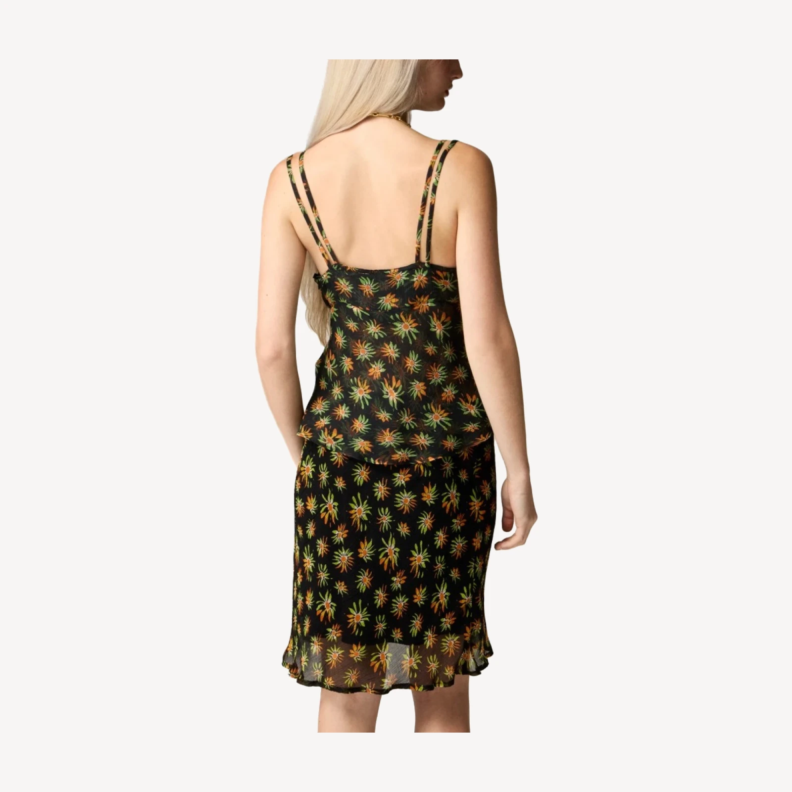 Crinkle chiffon camisole top in sunburst floral