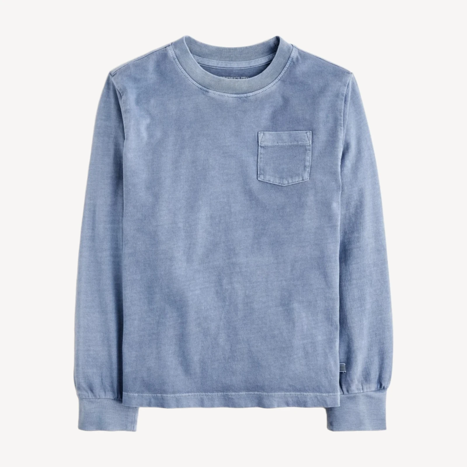 Kids' long-sleeve garment-dyed pocket T-shirt in broken-in-jersey