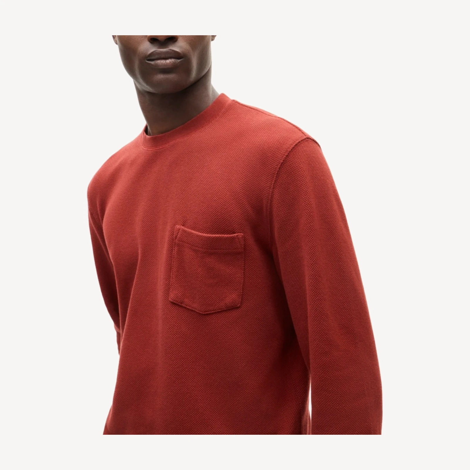 Long-sleeve macropiqué cotton T-shirt