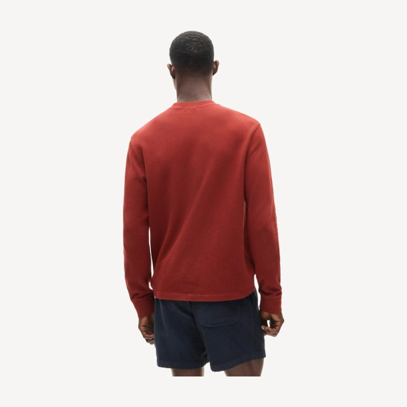 Long-sleeve macropiqué cotton T-shirt