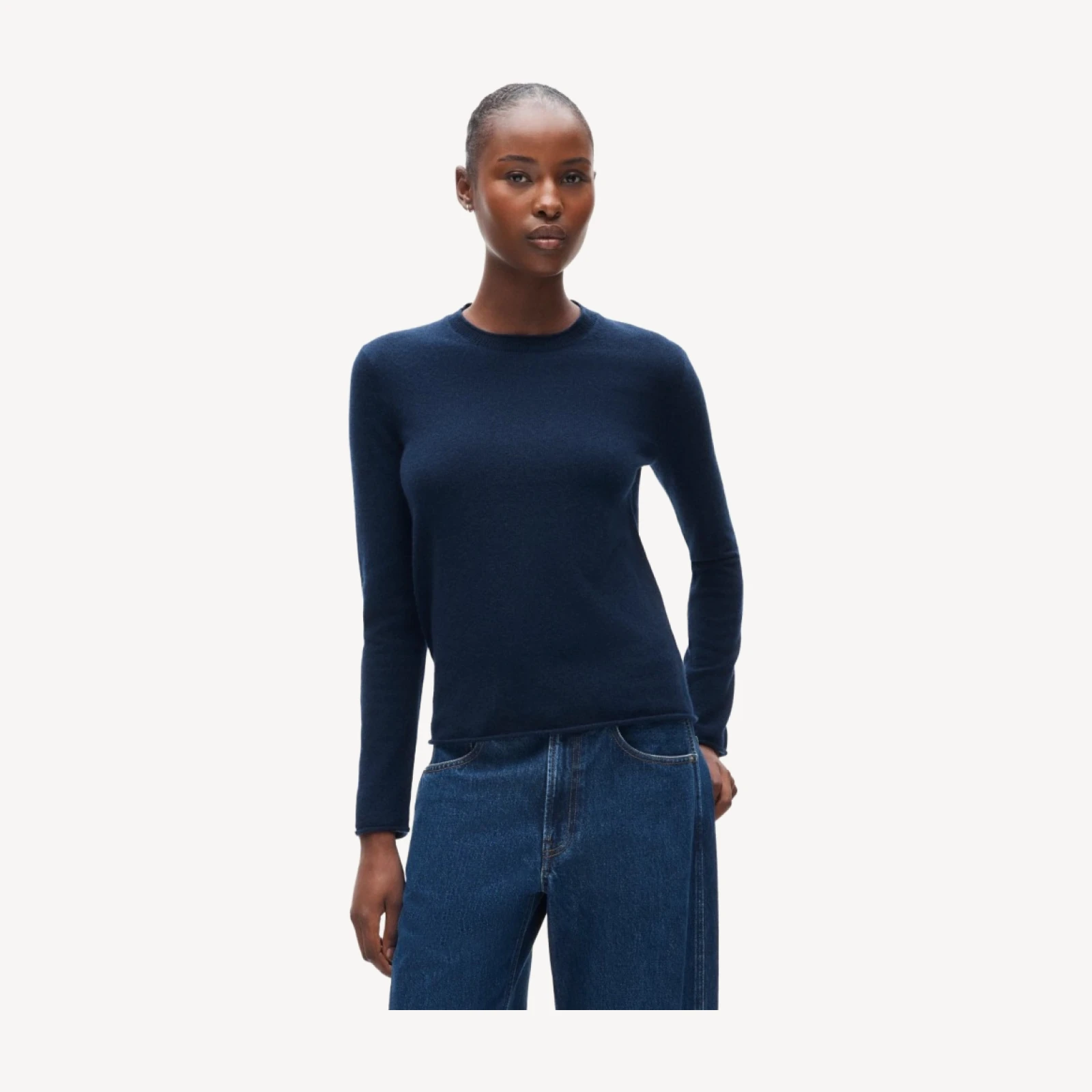 Rolled cashmere long-sleeve sweater