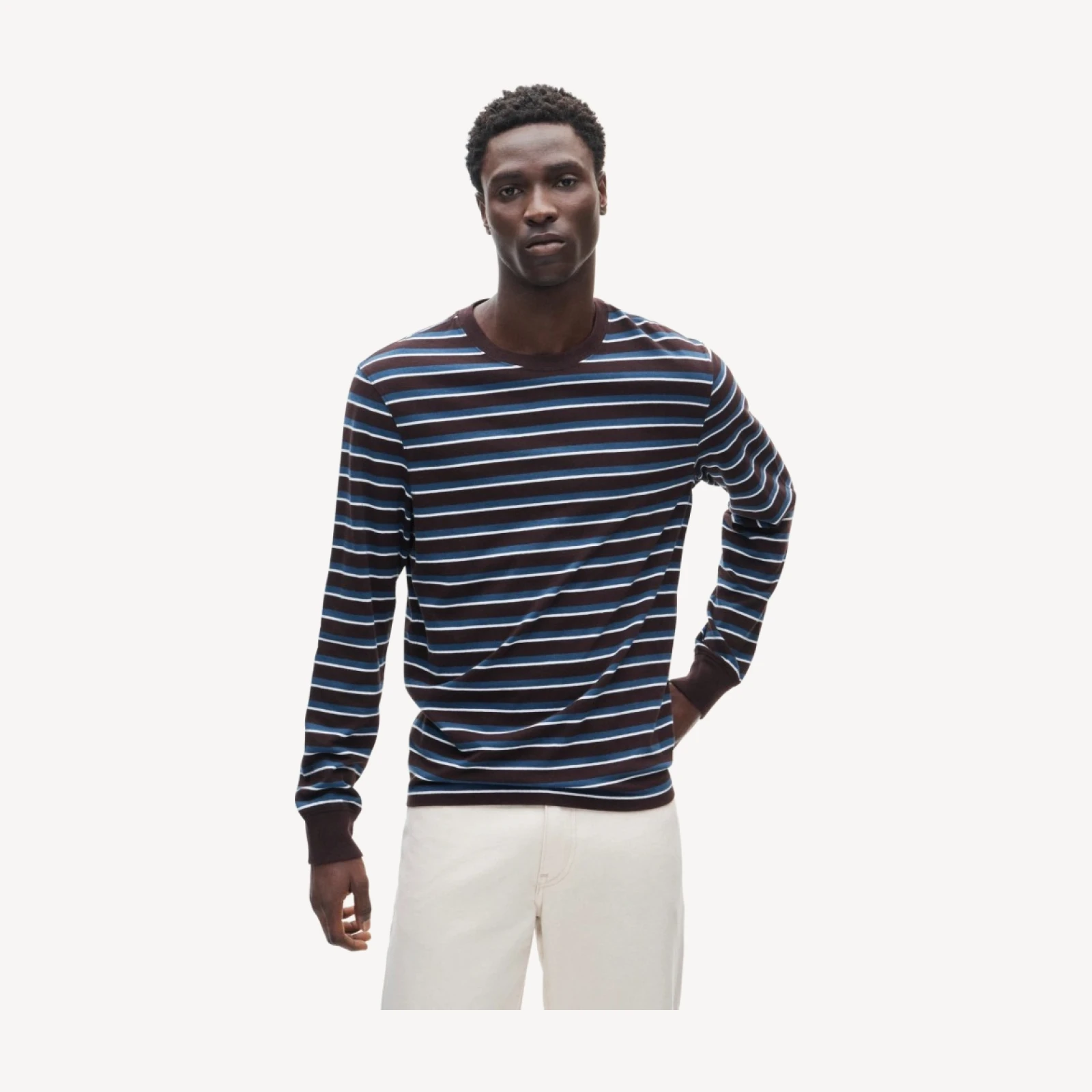 Vintage-wash cotton long-sleeve T-shirt in stripe