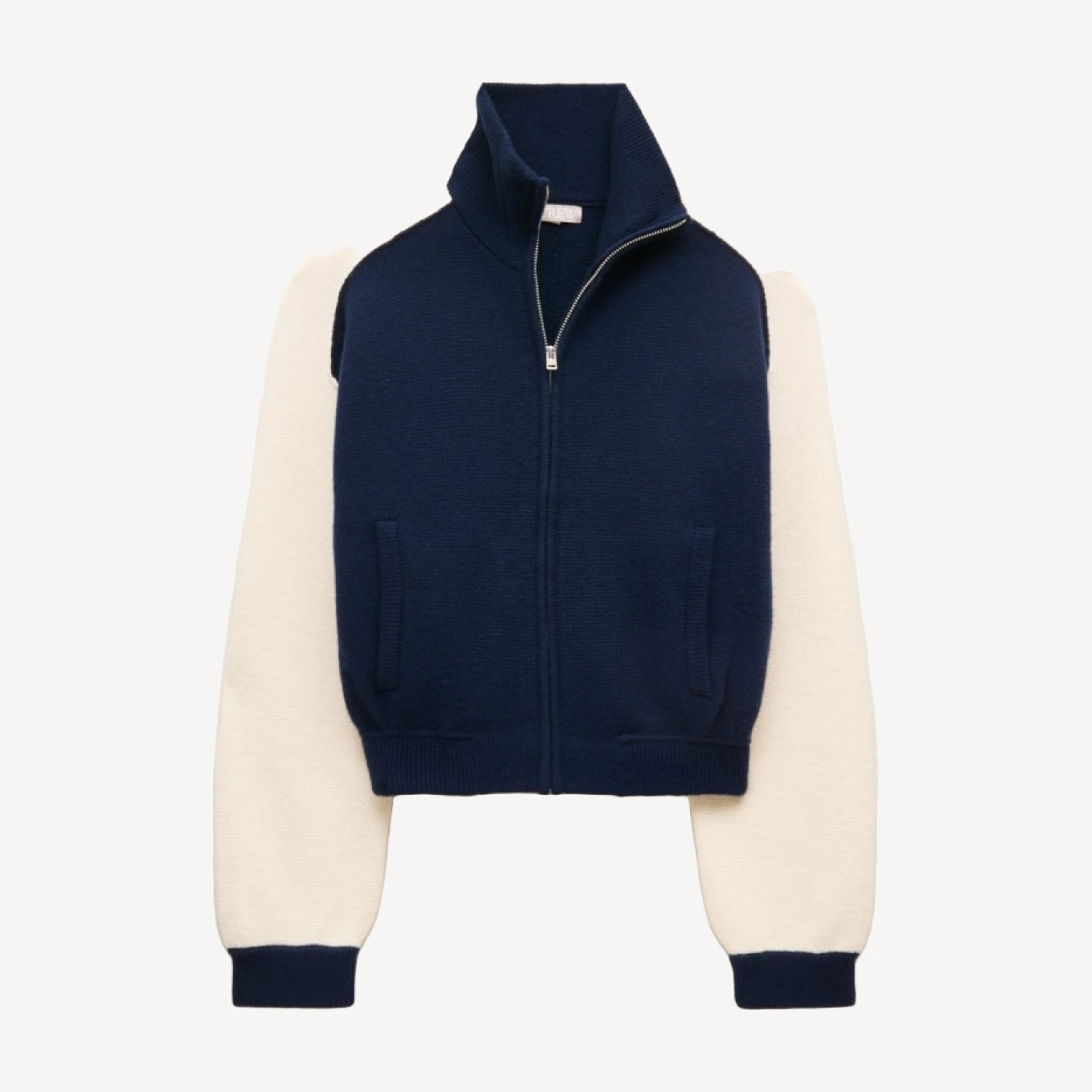 Bomber sweater-jacket in colorblock vintage wool