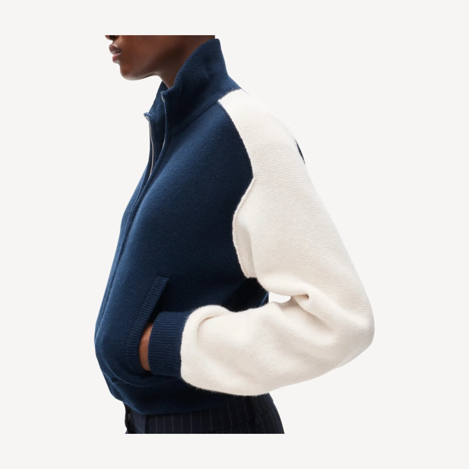 Bomber sweater-jacket in colorblock vintage wool
