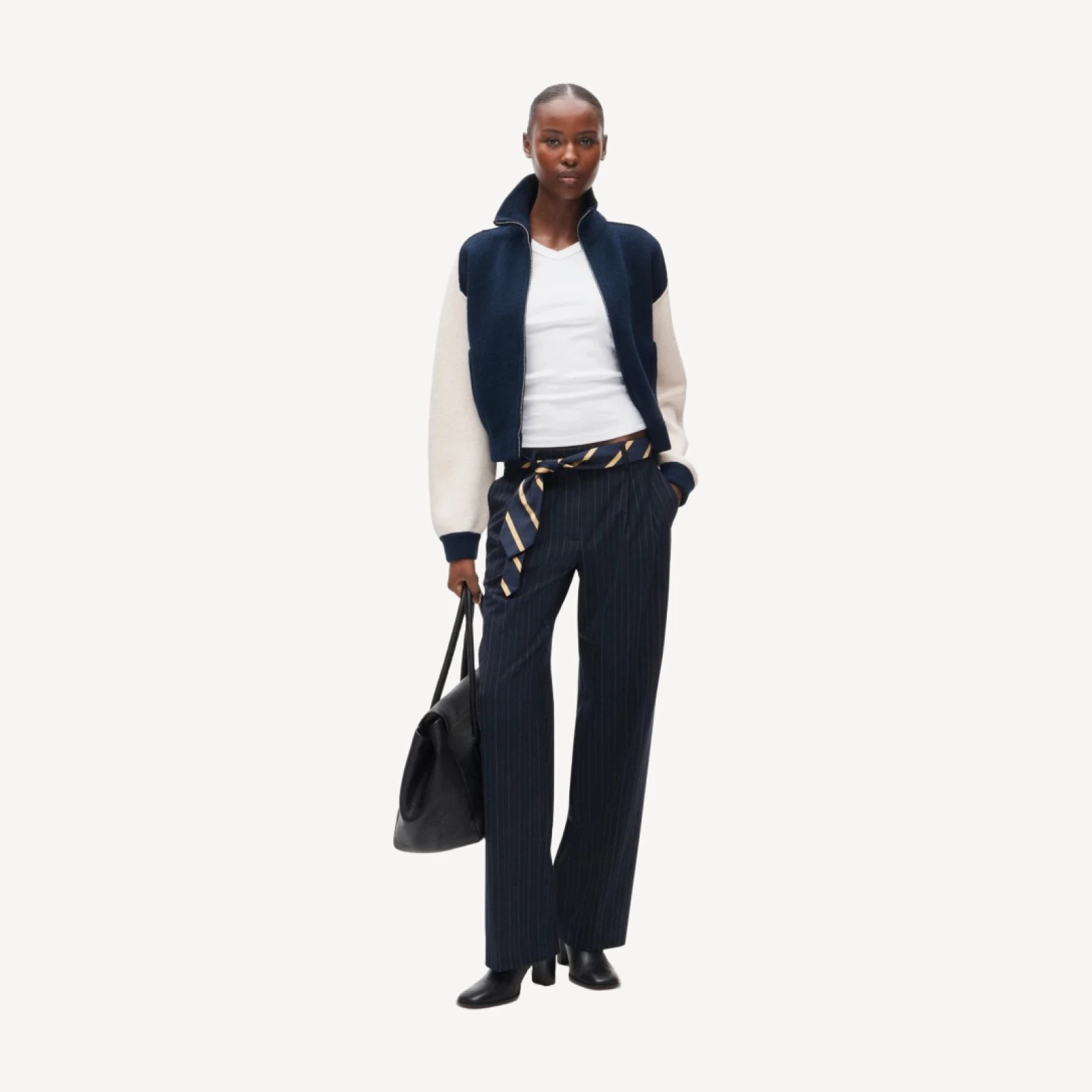 Bomber sweater-jacket in colorblock vintage wool