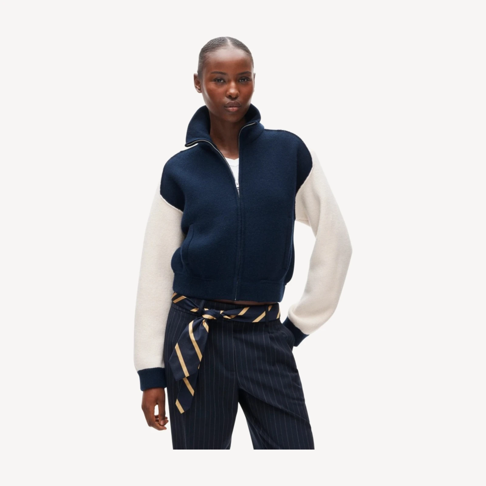 Bomber sweater-jacket in colorblock vintage wool