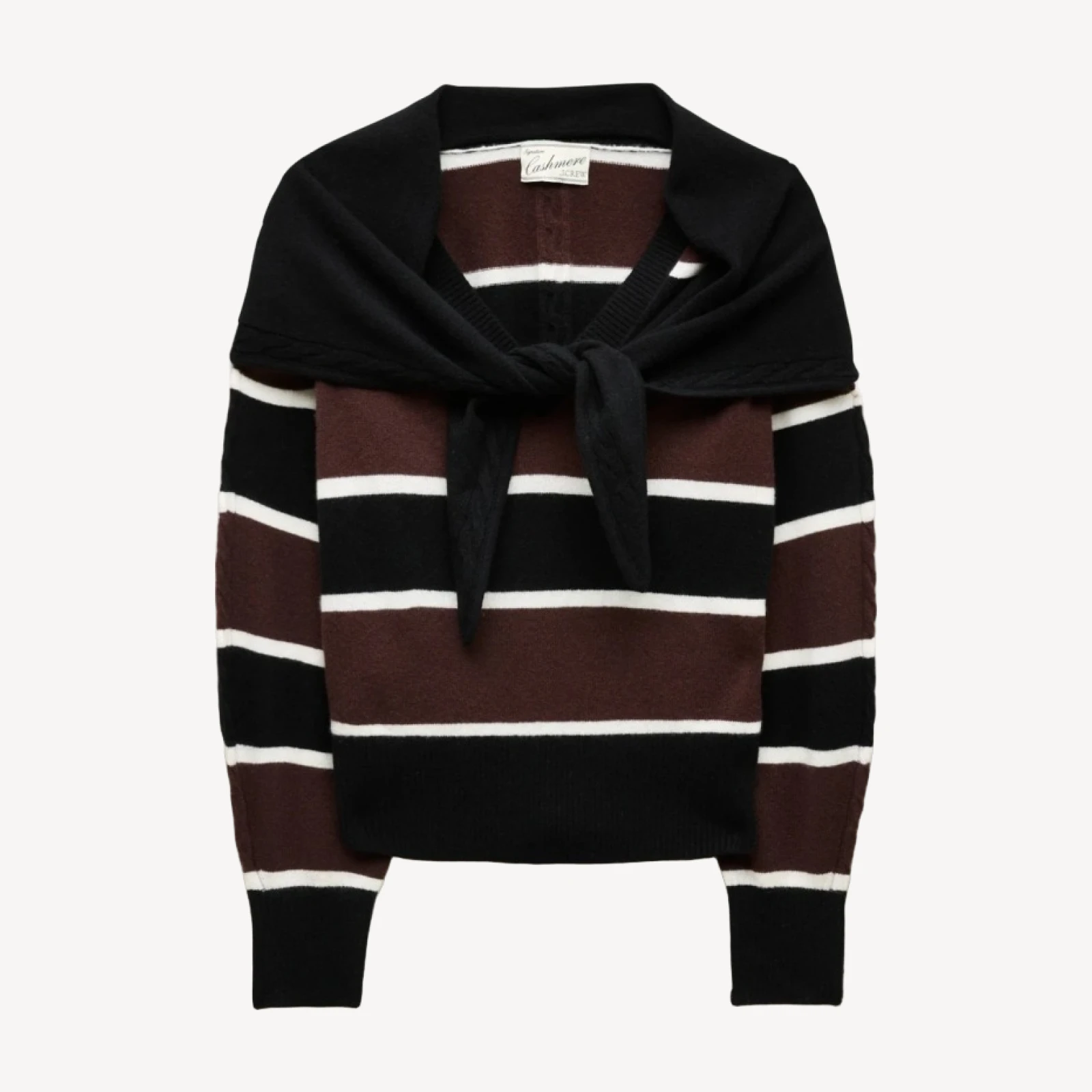 Cashmere striped V-neck sweater with removable scarf