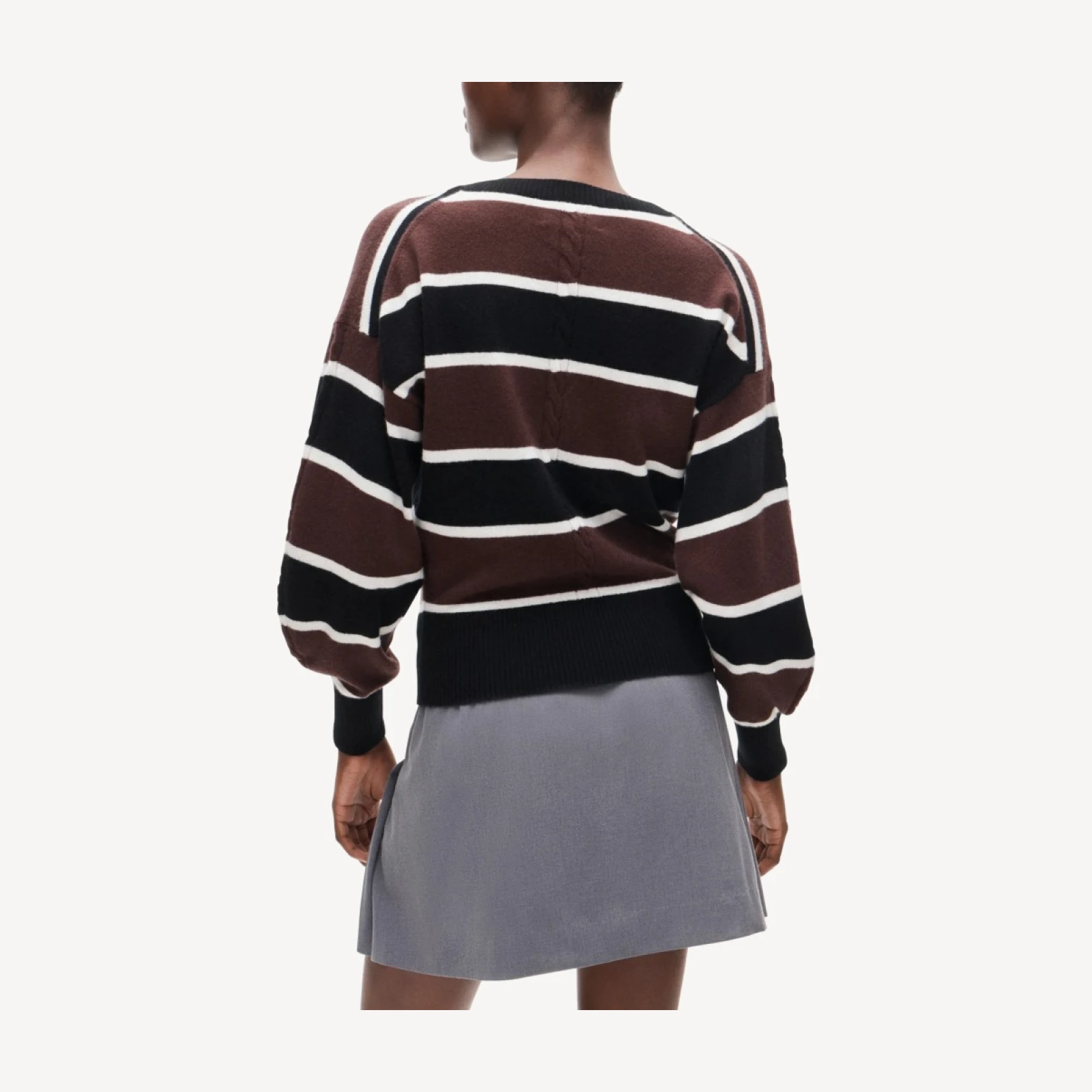 Cashmere striped V-neck sweater with removable scarf