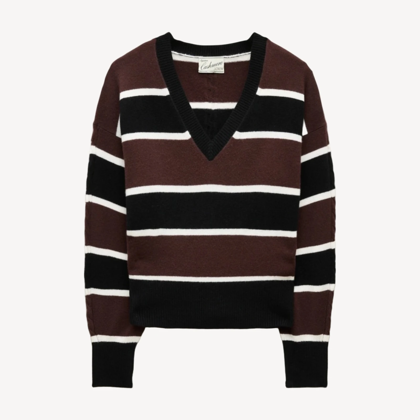Cashmere striped V-neck sweater with removable scarf