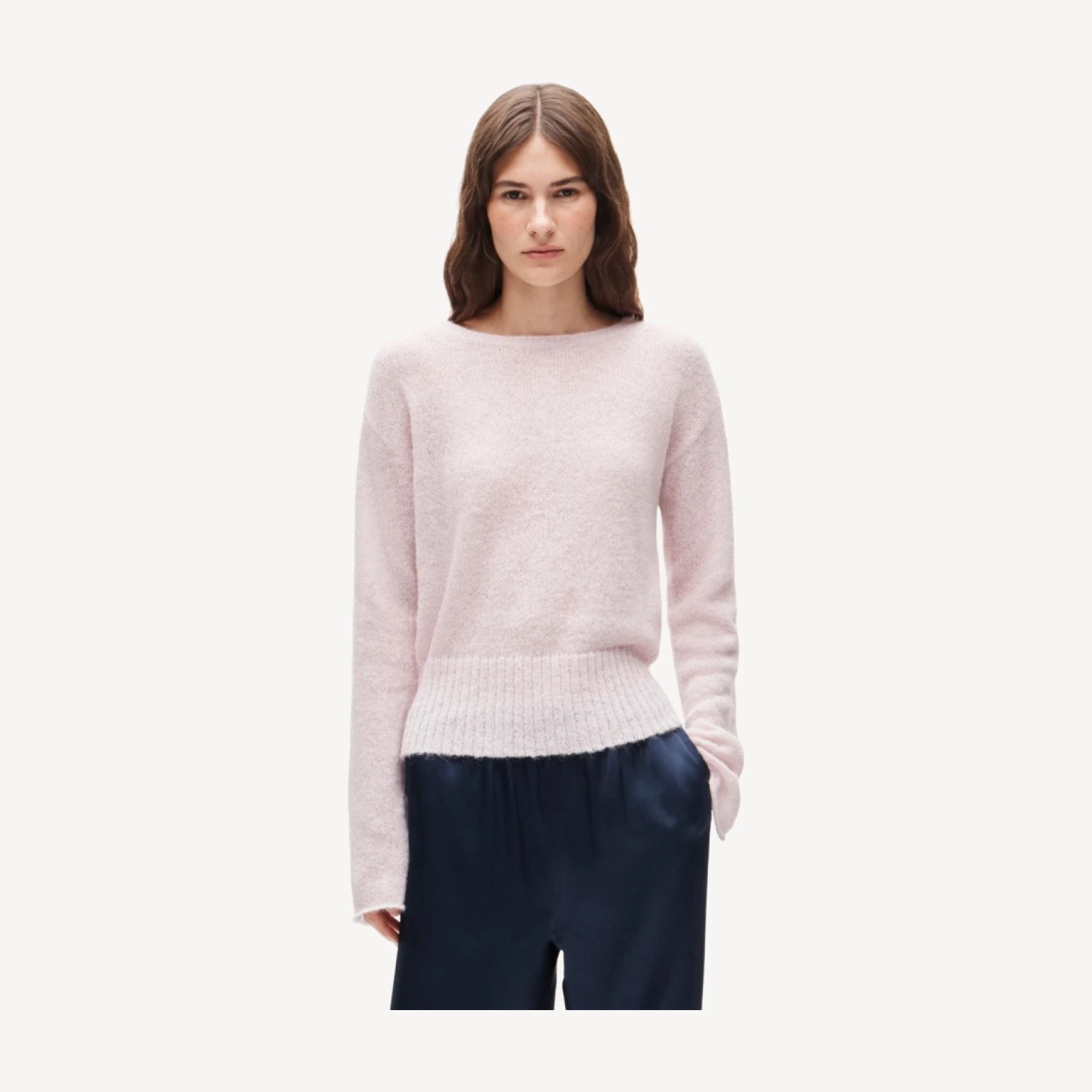 High rib pullover sweater in Italian yarn