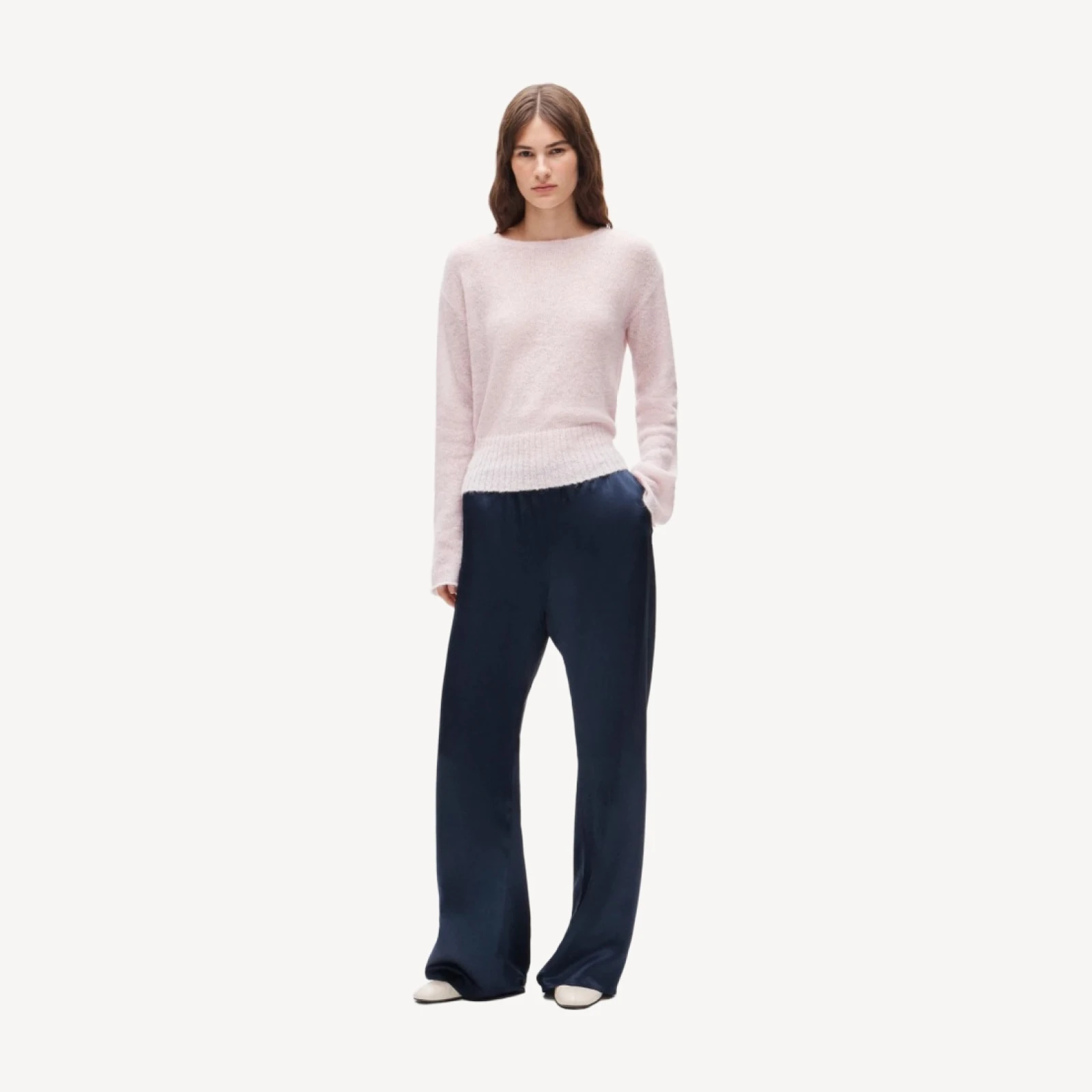 High rib pullover sweater in Italian yarn