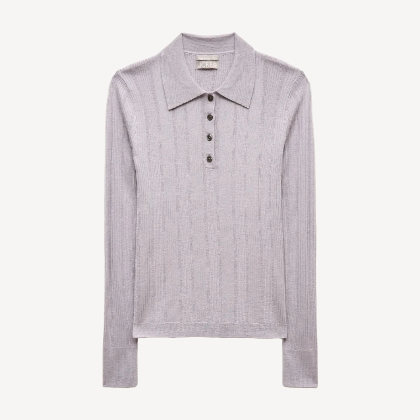 Long-sleeve sweater-polo in merino-silk blend