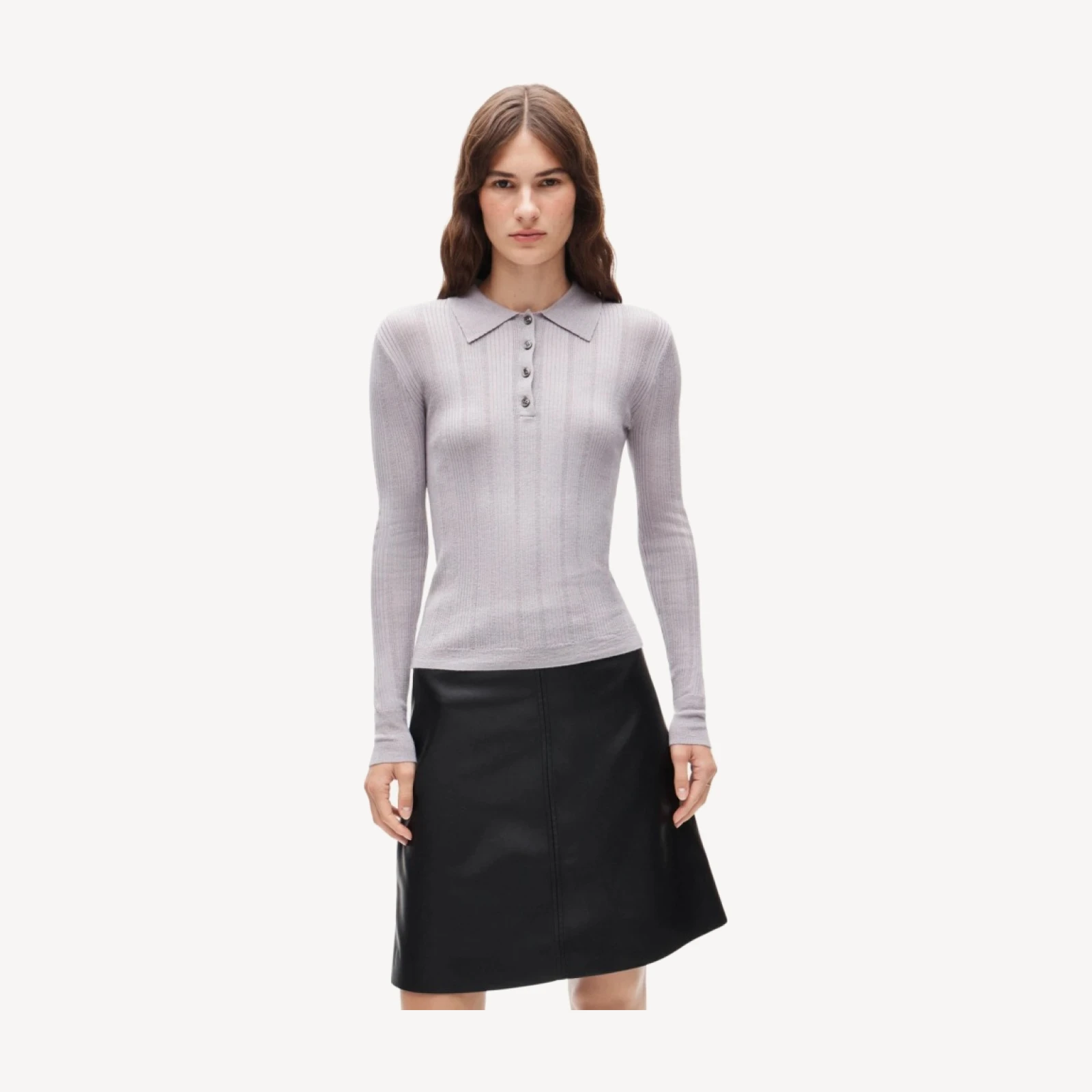 Long-sleeve sweater-polo in merino-silk blend