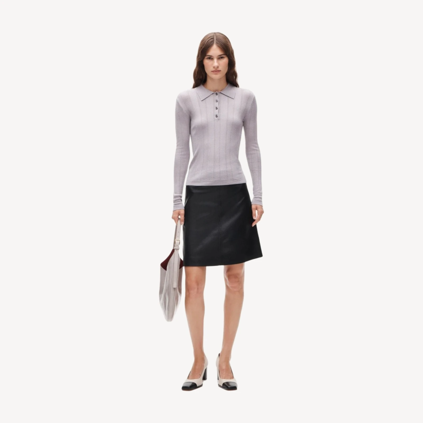 Long-sleeve sweater-polo in merino-silk blend