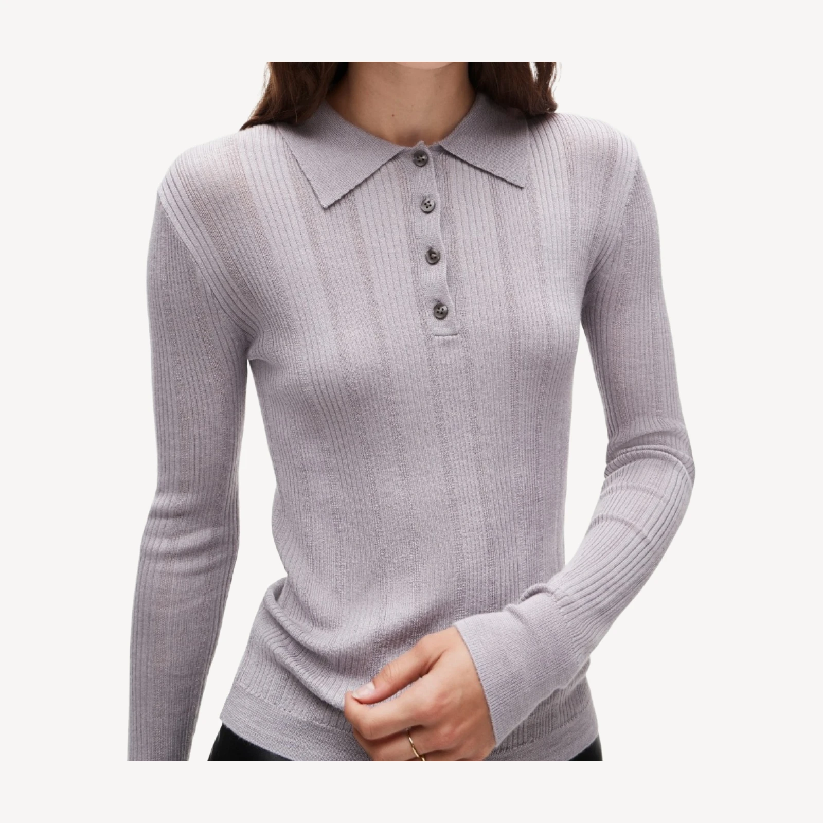 Long-sleeve sweater-polo in merino-silk blend