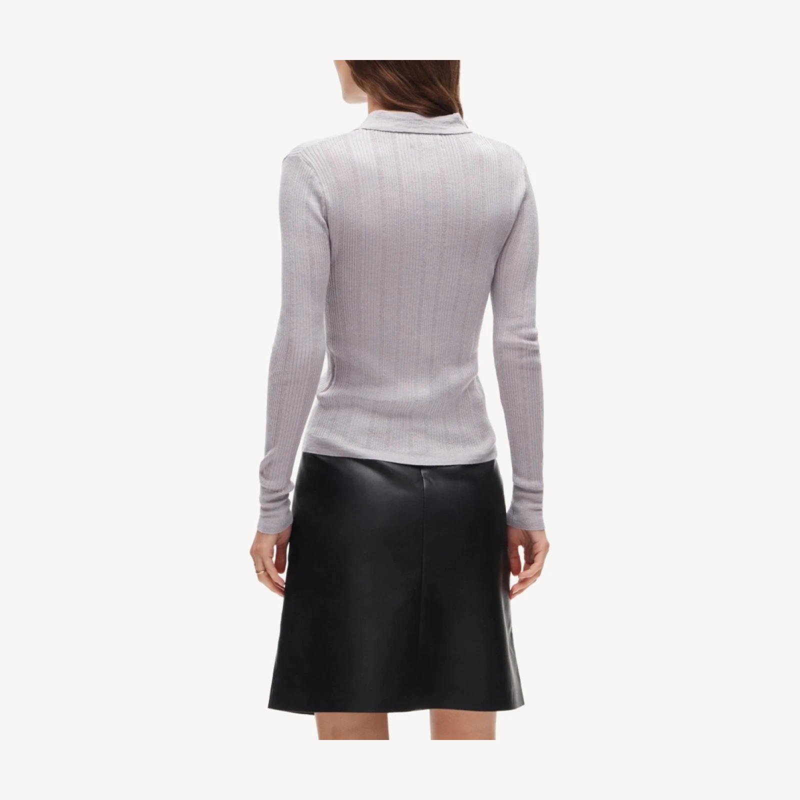 Long-sleeve sweater-polo in merino-silk blend