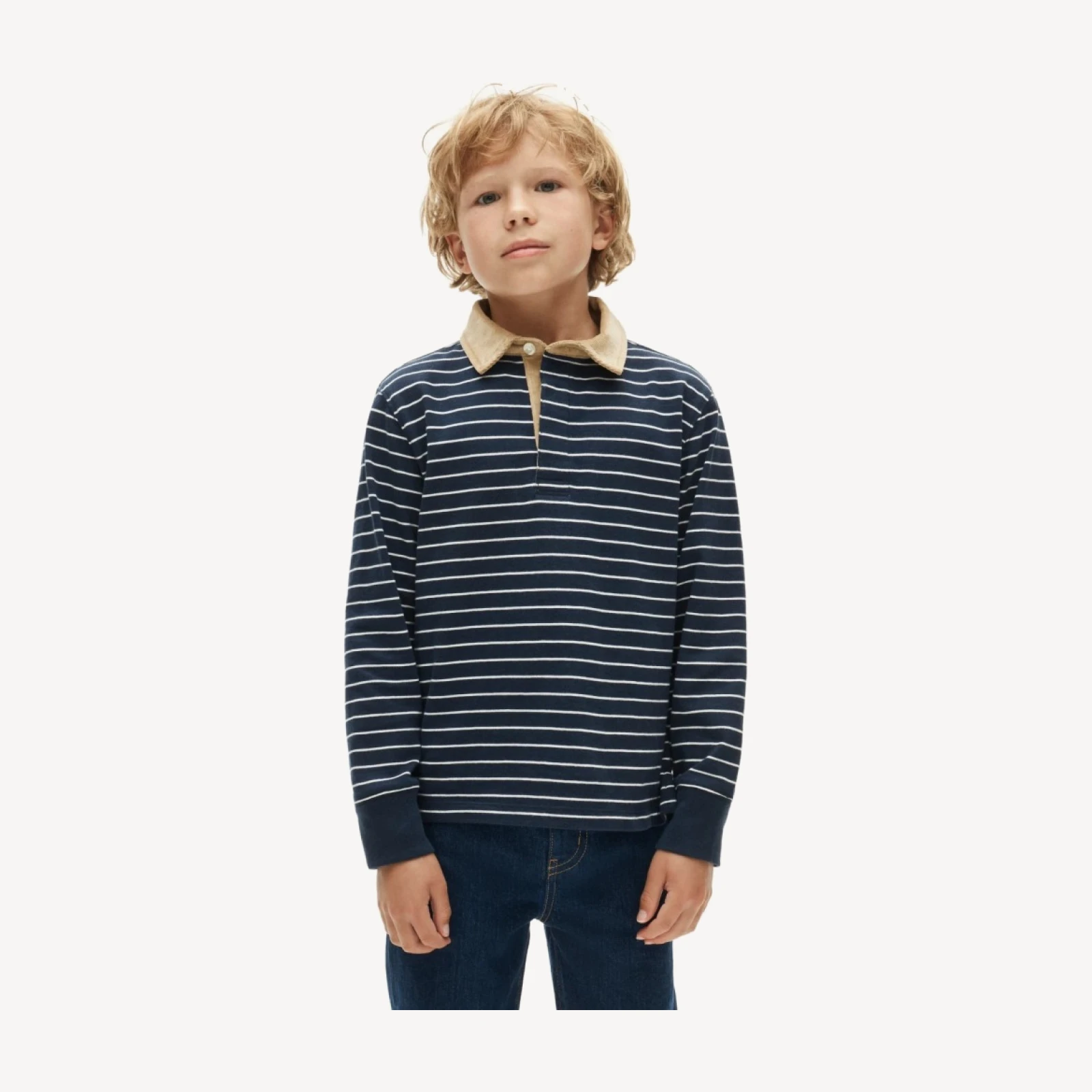 Kids' junior varsity rugby polo shirt with corduroy collar
