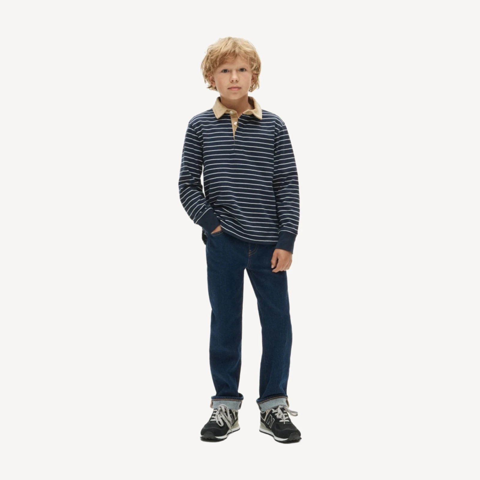 Kids' junior varsity rugby polo shirt with corduroy collar