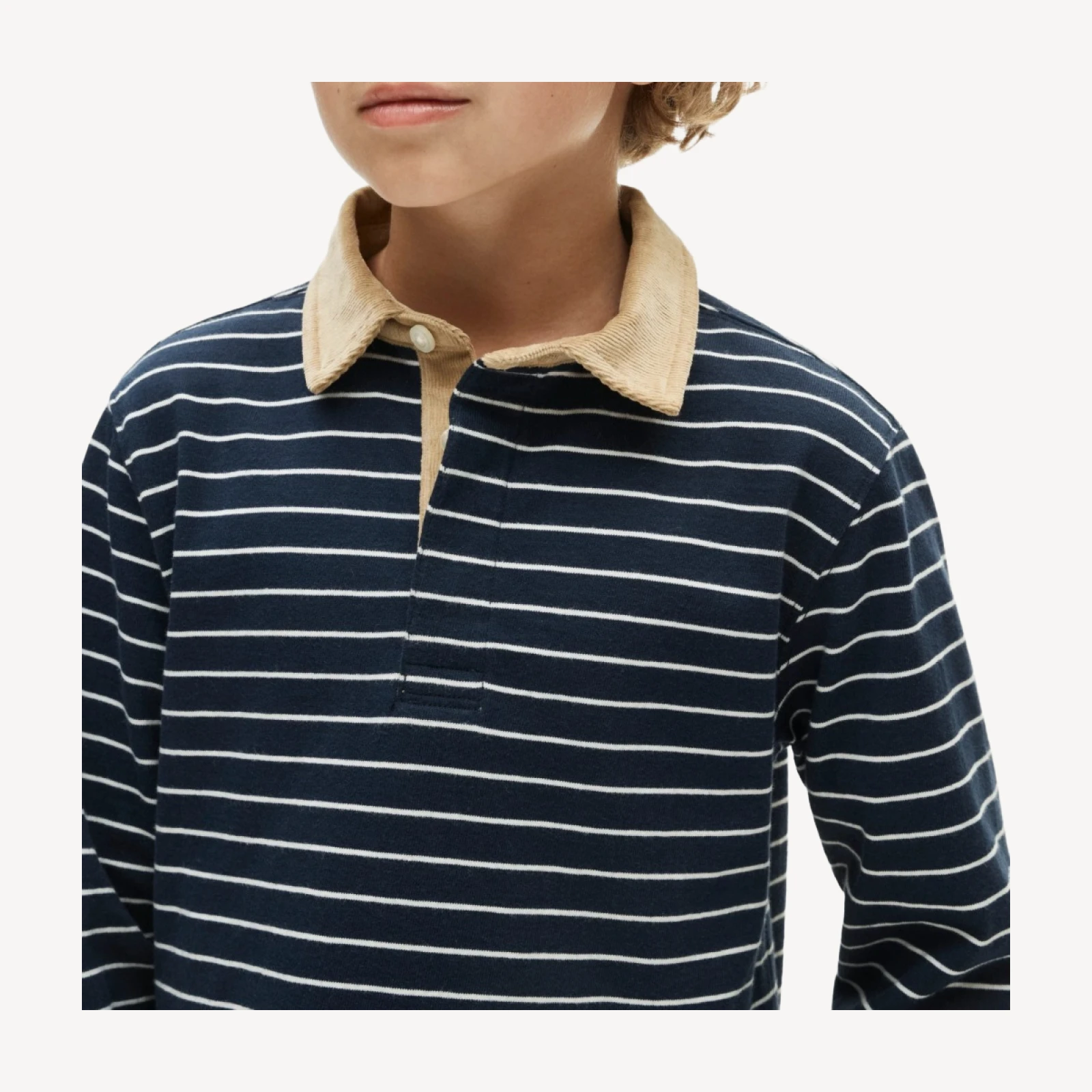 Kids' junior varsity rugby polo shirt with corduroy collar