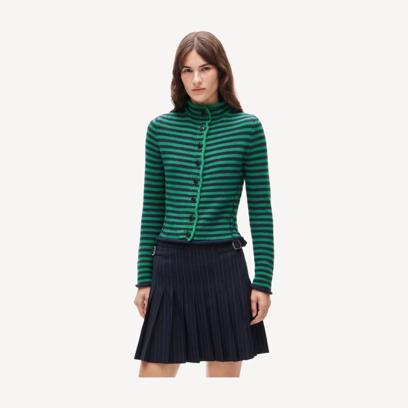 Rollneck™ reversible cardigan in stripe